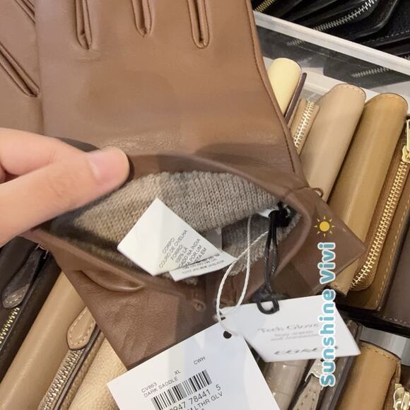 NEW COACH Men's Gloves Saddle Brown Sheep Leather Wool Lined Tech Dark Saddle - Picture 2 of 6